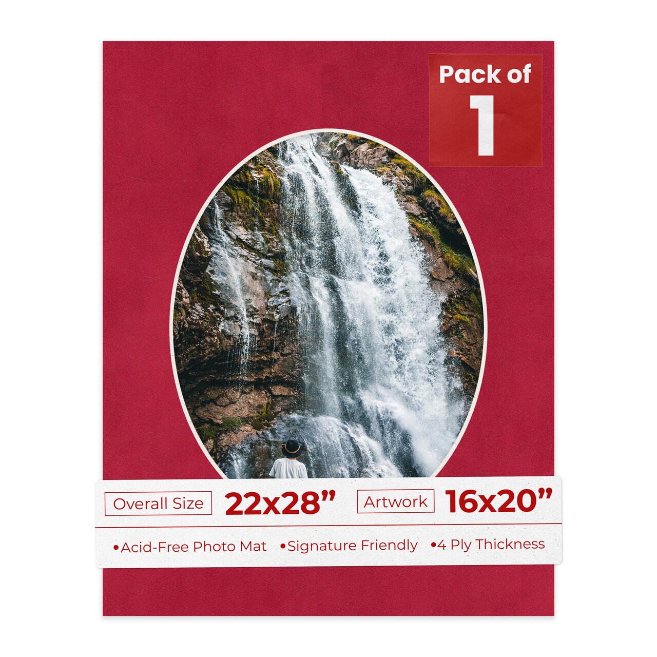 Red Suede Mat Board for 22x28 Frames - Oval Opening for 16x20 Photos